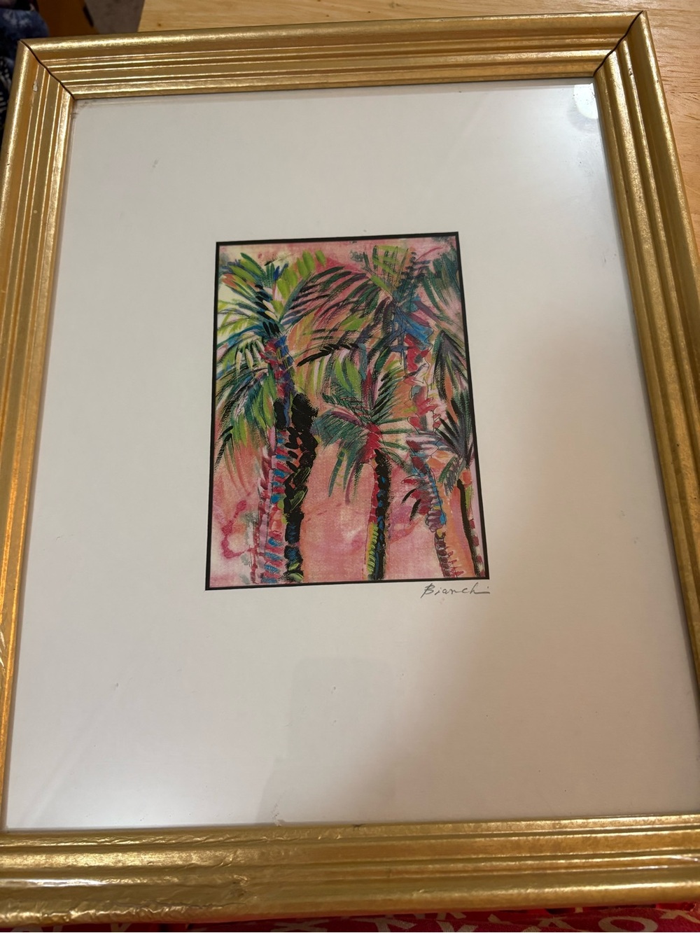 VTG desert palms trees sunset watercolor framed print artist ? Bianchi